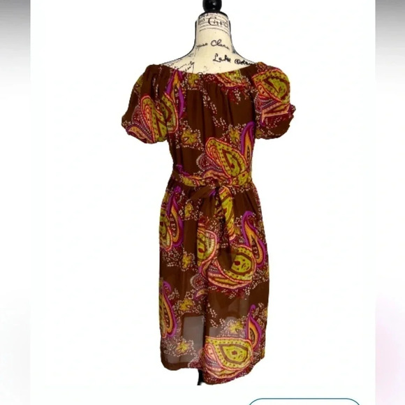 Jonathan Martin Dress Brown Green Floral Paisley Light off shoulder midi size 6 - Picture 4 of 11